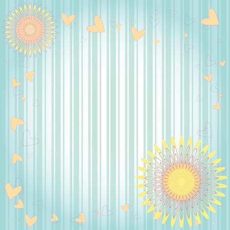 Abstract floral hearts greeting card with blue stripe backgroundのイラスト素材