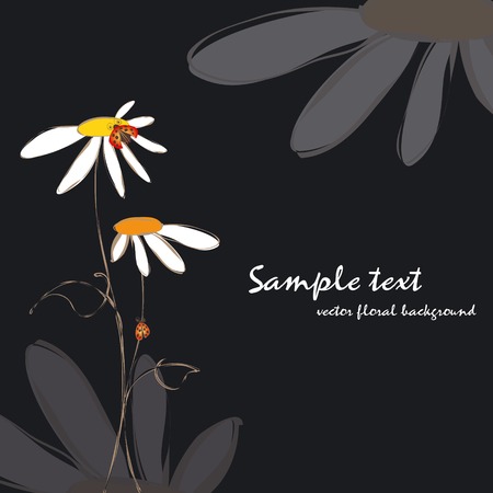 Spring summer floral with ladybirds on black backgroundのイラスト素材