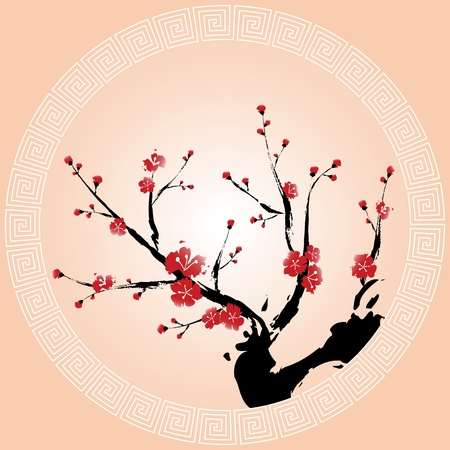 Oriental style painting, Plum blossomのイラスト素材