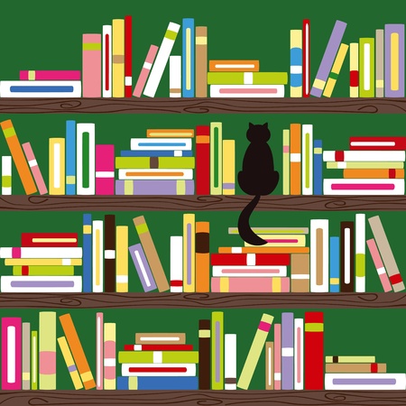 Abstract cat with colorful books on bookshelfのイラスト素材