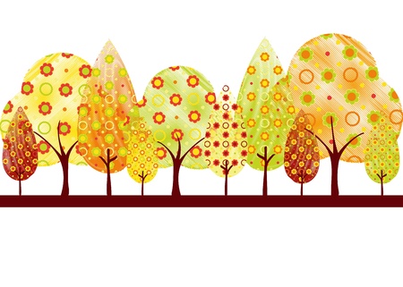 Abstract colorful autumn tree on white green background greeting cardのイラスト素材