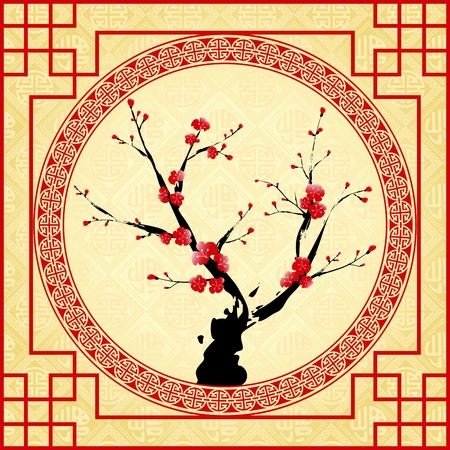 Oriental style painting, Plum blossom, Cherry blossomのイラスト素材