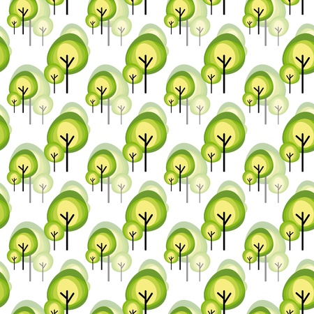 Abstract green tree seamless pattern on white background