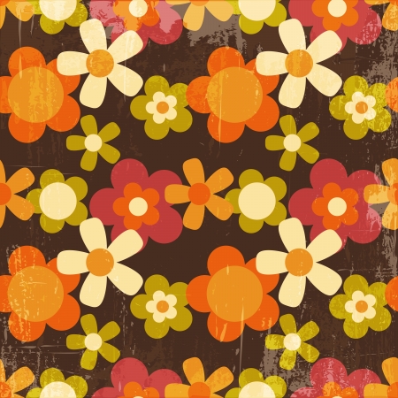 Retro Style Colorful Flower Seamless Pattern Wallpaperのイラスト素材