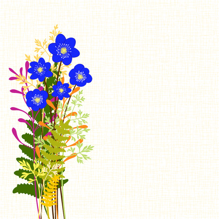 Springtime Blue Hepatica Nobilis with Colorful Wild Grass Backgroundのイラスト素材