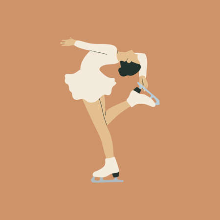 Lady is figure skating. Vector hand drawn trendy illustration in flat cartoon style.のイラスト素材