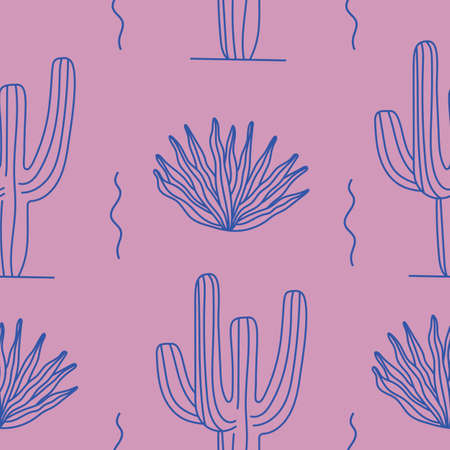 Cactus and Tequila agave succulent seamless vector pattern.