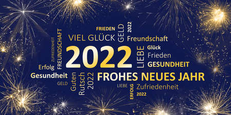 german blue golden year card with happy new year 2022の写真素材