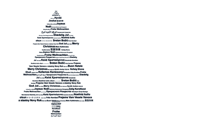 Christmas card with Merry Christmas in different languagesの写真素材