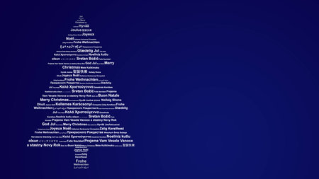 Christmas card with Merry Christmas in different languagesの写真素材