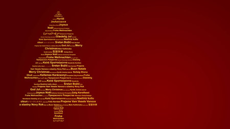 Christmas card with Merry Christmas in different languagesの写真素材