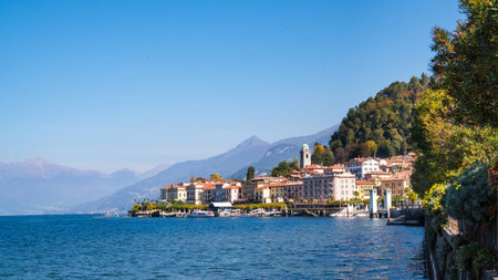 View of the city of Bellagio on Lake Comoの写真素材