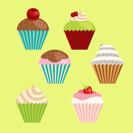 set of vector cartoon-style cute muffinsのイラスト素材