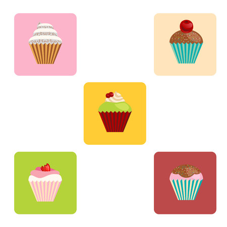 set of vector cartoon-style cute muffin iconsのイラスト素材