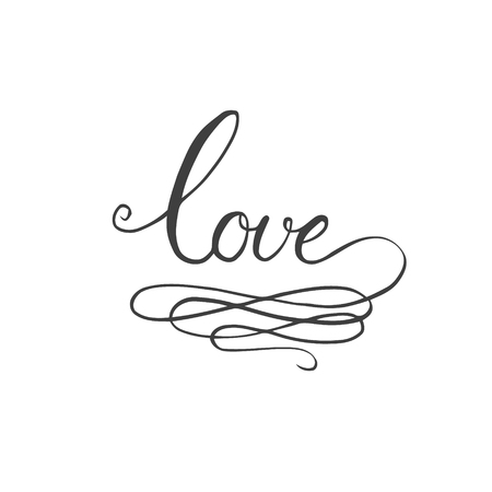 Love calligraphy. Hand brush lettering on the white isolated background. Card template.のイラスト素材