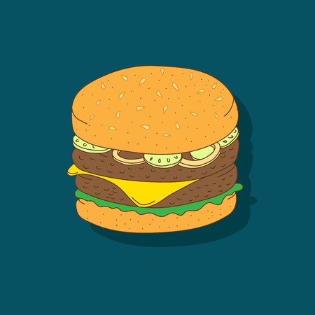 cute cartoon-style sandwich on dark-blue backgroundのイラスト素材