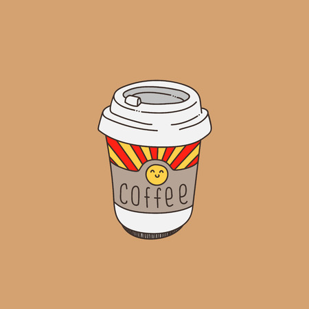 Cute hand-drawn coffee cup on cream-coloured backgroundのイラスト素材