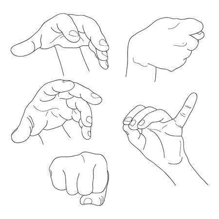 Hands set outline part 6. Fist, fico, pinch and others. EPS10 lineartのイラスト素材
