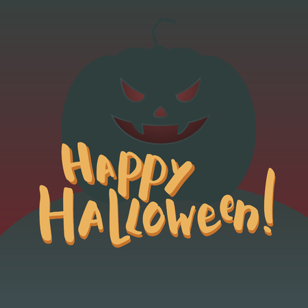 Illustration with brush lettering. Hand-drawn words happy halloween and scary pumpkin. EPS10のイラスト素材