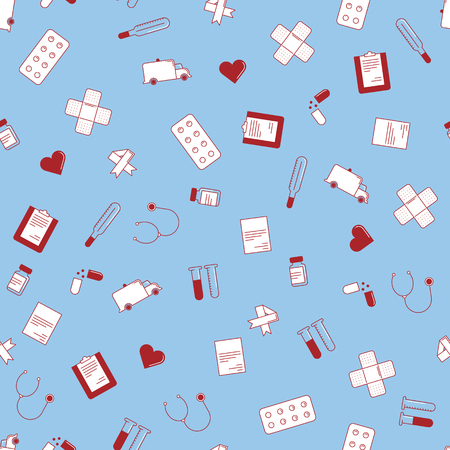 Vector seamless texture with cute flat medical icons. Printable. EPS10のイラスト素材