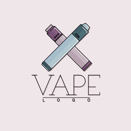 Vector vaping logo with two crossed mechanical modes colored with outline on gray background.のイラスト素材