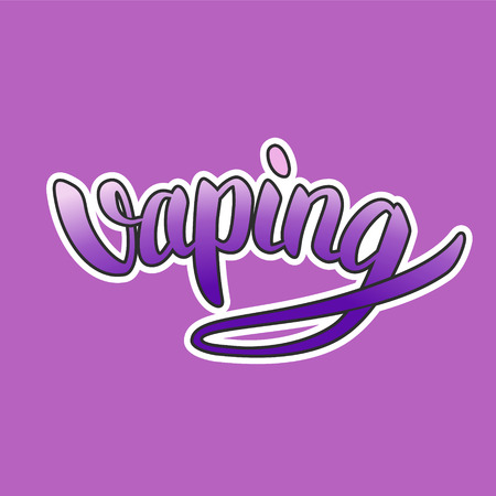 Vaping hand-drawn lettering purple gradient with white outlineのイラスト素材