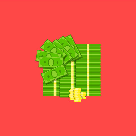 Bundle of cash and coins illustration.のイラスト素材