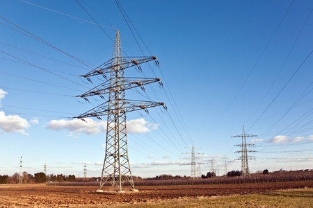 electricity tower for energy in beautiful landscapeの写真素材
