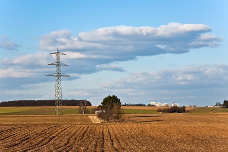 electricity tower for energy in beautiful landscapeの写真素材