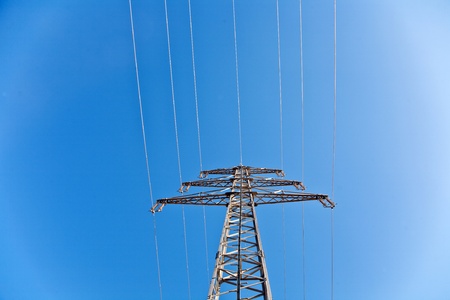 electricity high voltage tower with blue sky