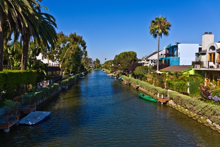 old canals of Venice, build by Abbot Kinney in California, beautiful living areaの写真素材
