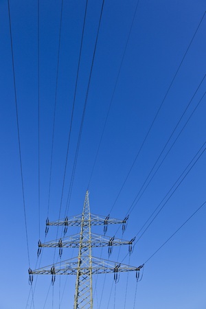 electrical tower in beautiful landscape with skyの写真素材