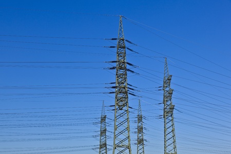 electrical tower in beautiful landscape with skyの写真素材