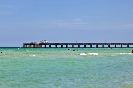 Beautiful pier on a beach in Miamiの写真素材