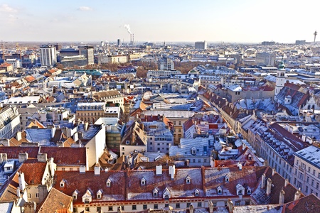 view over Vienna in snow with clear skyの写真素材