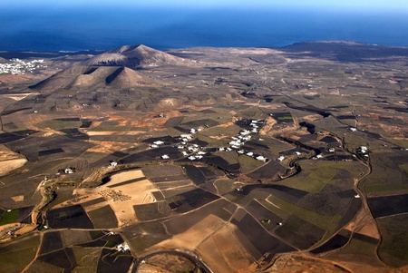 aerial of Lanzarote, the volcanic Island of the canariesの写真素材