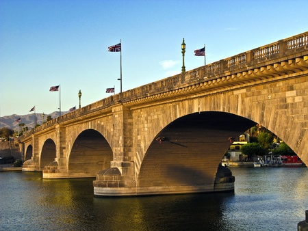 London Bridge in Lake Havasu, old historic bridge rebuilt with original stones in Americaの写真素材