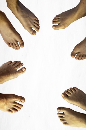 feed of the family, father, mother  and two suns over snowの写真素材