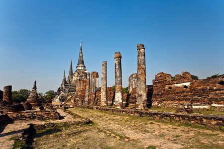 famous temple area Wat Phra Si Sanphet, Royal Palace in Ajutthayaの写真素材