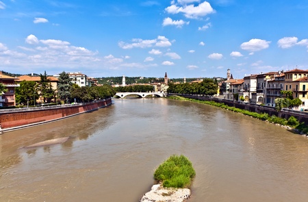 afternoon light over River Adige in Veronaの写真素材