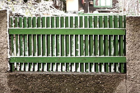 detail of fence in winter with snowの写真素材