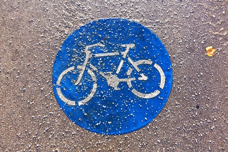 symbol for path and bikelane on plasterの写真素材