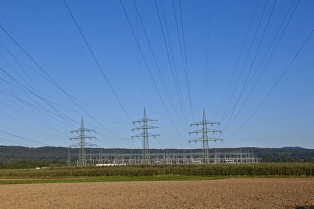 electrical tower in beautiful landscape with sky