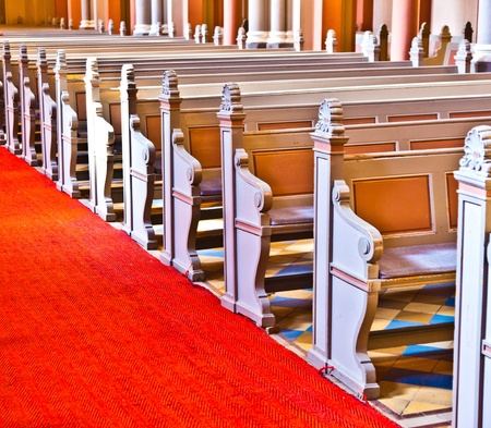 inside the famous Markt Kirche in Wiesbaden, a brick building in neo-Gothic styleのeditorial素材