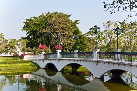 beautiful buildings and park in the Sommerpalace Bang Pa In of the King of Thailand near Ajuttayaの写真素材