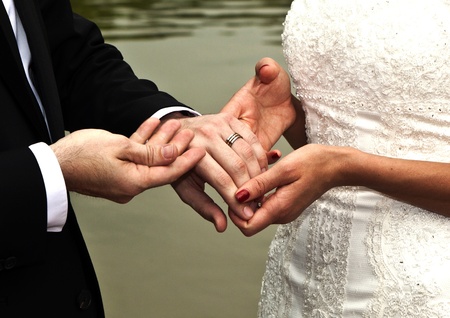 wedding couple swears lifetime loyality  in the wedding ceremonyの写真素材