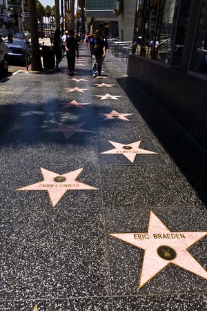 HOLLYWOOD, LOS ANGELES - JULY 5: people passing the walk of fame in Hollywood on a sunny day on July 5,2008, Los Angeles, USAのeditorial素材