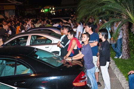 BANGKOK, THAILAND - May 6: Police tries to calm down demonstrants - vendors of Patpong Night Market which demonstrate against   confiscating their faked trademark plagiates Padpong market,  May 6, 2009 in Bangkok, Thailandのeditorial素材