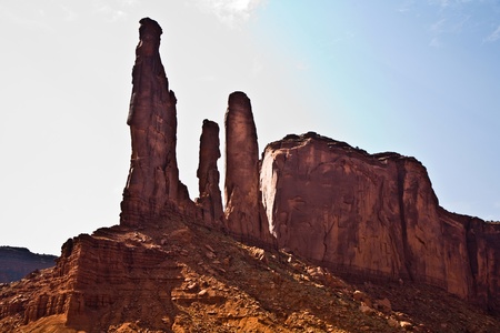 famous sandstone Rocks called Three Sieters Butte in monument valleyの写真素材