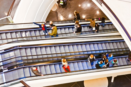 FRANKFURT, GERMANY - AUGUST 21: Modern architecture in the new shopping center Myzeil by architect M. Fuksas symbolizes a dried river in afternoon light on August, 21, 2010 in Frankfurt, Germany.のeditorial素材